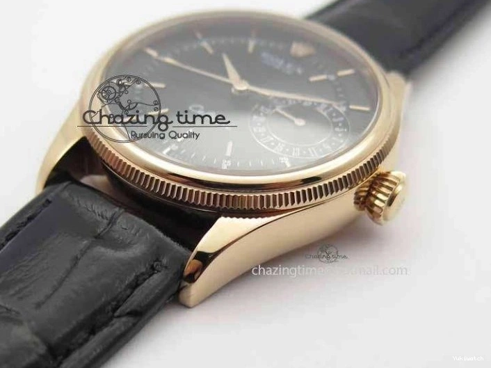 Black RG A3165 Dial Leather Date On Stick Best Edition Strap VF Cellini Markers Black 0708